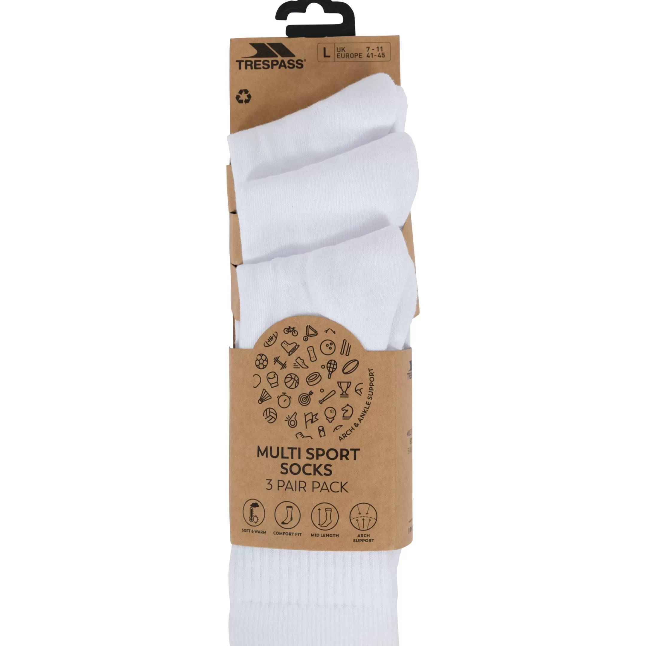 Unisex 3 Pair Rib Crew Socks Sportsmen | Trespass Cheap